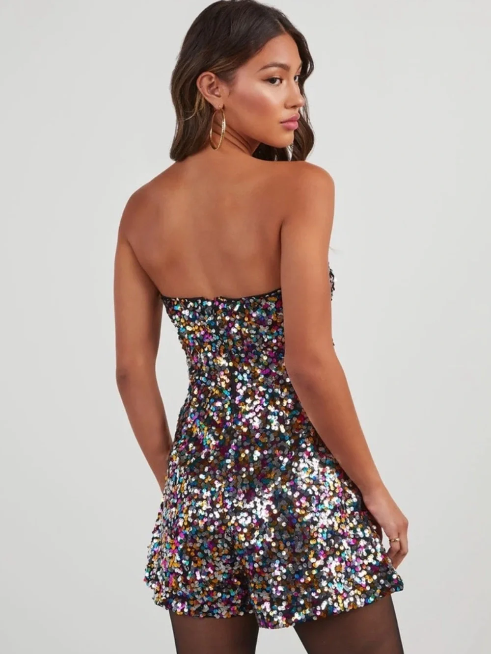 Flying Tomato Black Sequin-Trim Strapless Romper